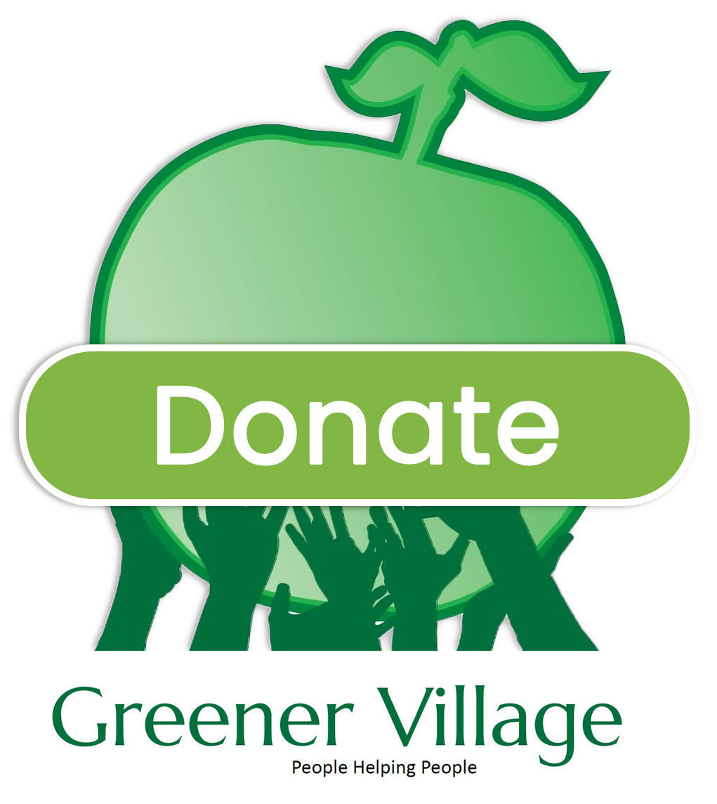 Greener village logo with donate superimposed