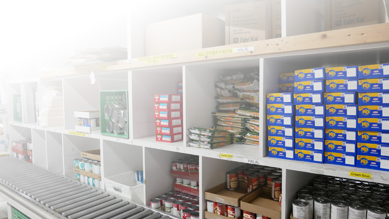 warehouse boxed and canned food